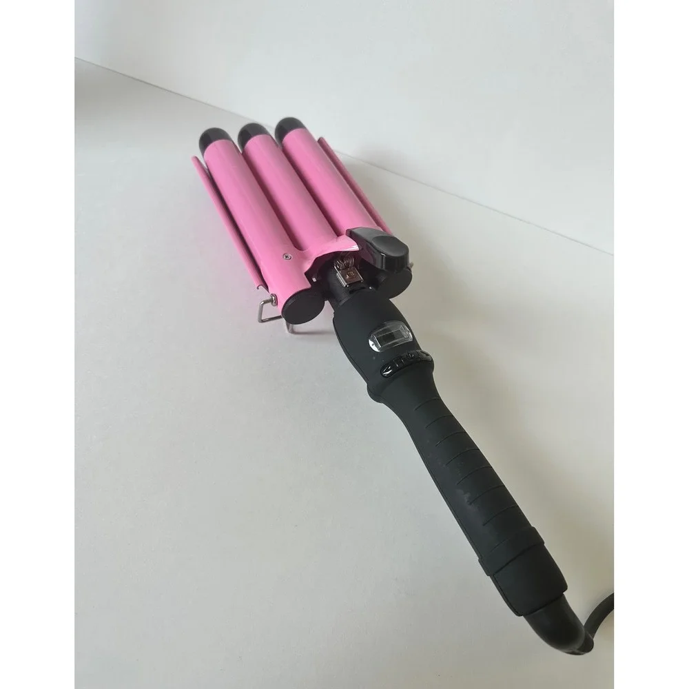 Pink 3 Barrel Hair Waver Digital Ceramic Beach Waves Curling Iron Alure 25mm 1in